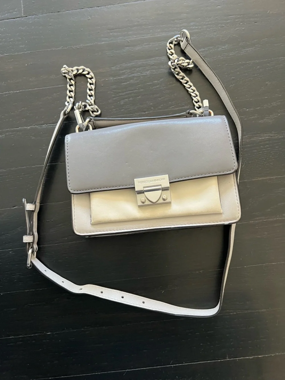 Rebecca Minkoff Small Gray and White Crossbody with Silver Chain